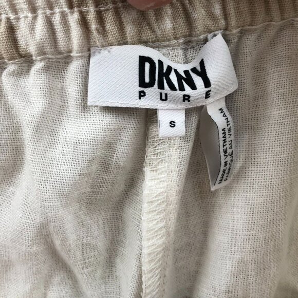 NWT DKNY Pure Womens Pants Small Linen Blend Wide Leg Beige Abstract Pull On - Picture 3 of 15